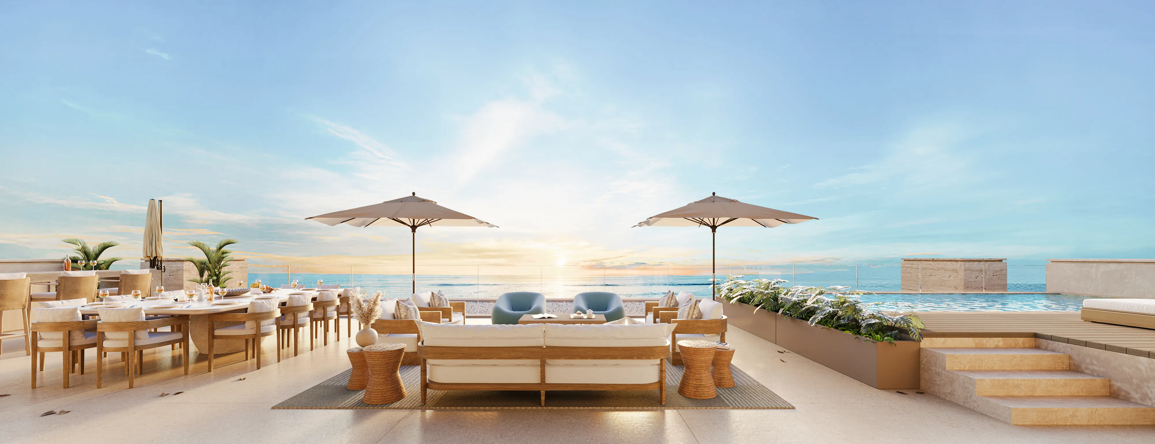 Terraza en rooftop con vista al mar